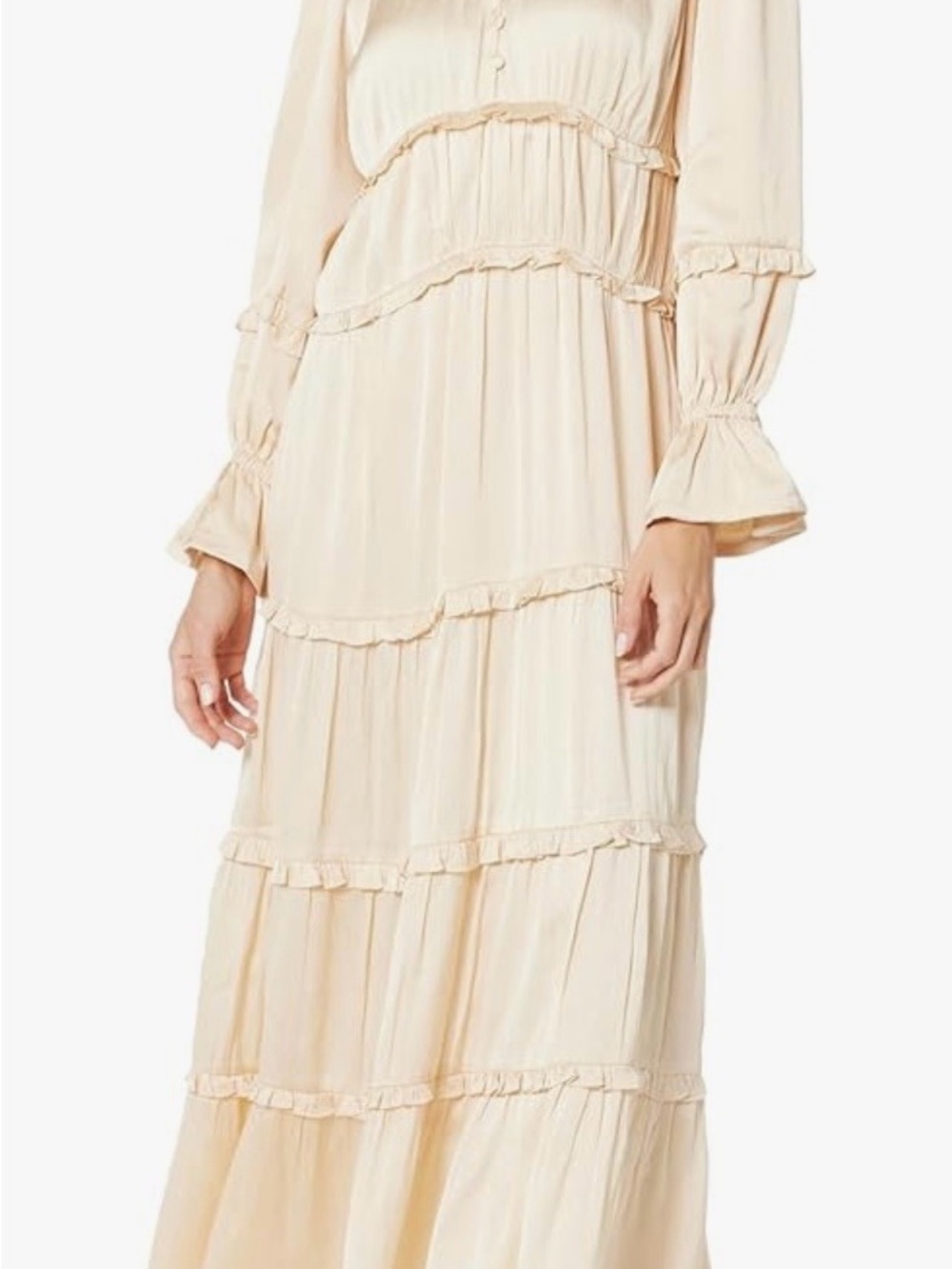 Flowy Ivory Cream Ruffled Maxi Dress - Picture 6 of 7